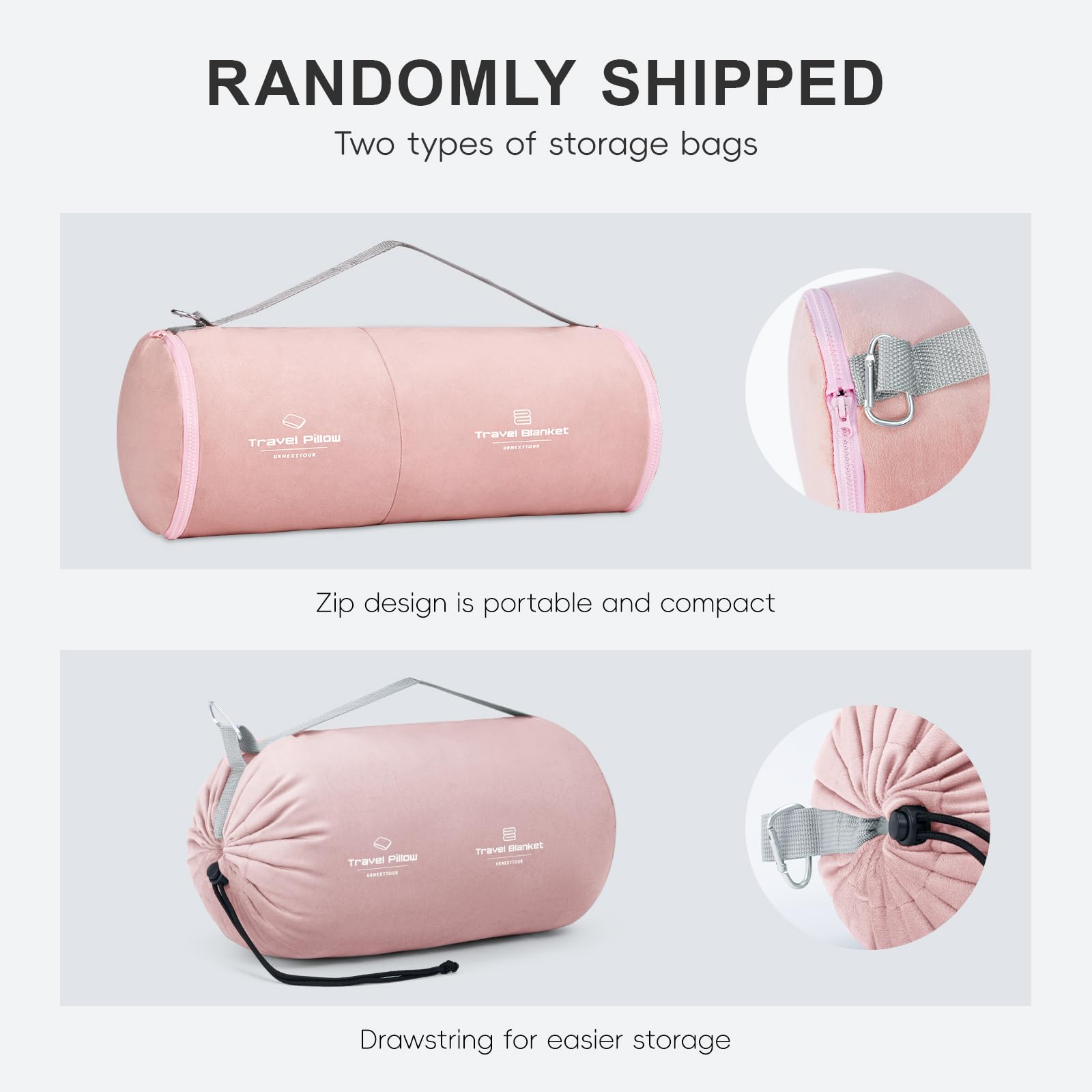 urnexttour Travel Pillow and Blanket Set Neck Pillow Airplane Foam Pink