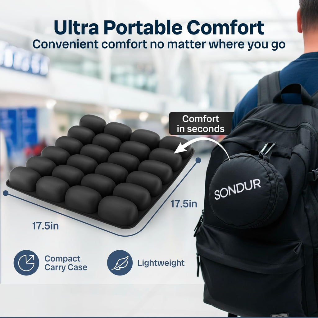 Sondur™ Travel Cushion for Long Flights – Inflatable Airplane Seat Cushion