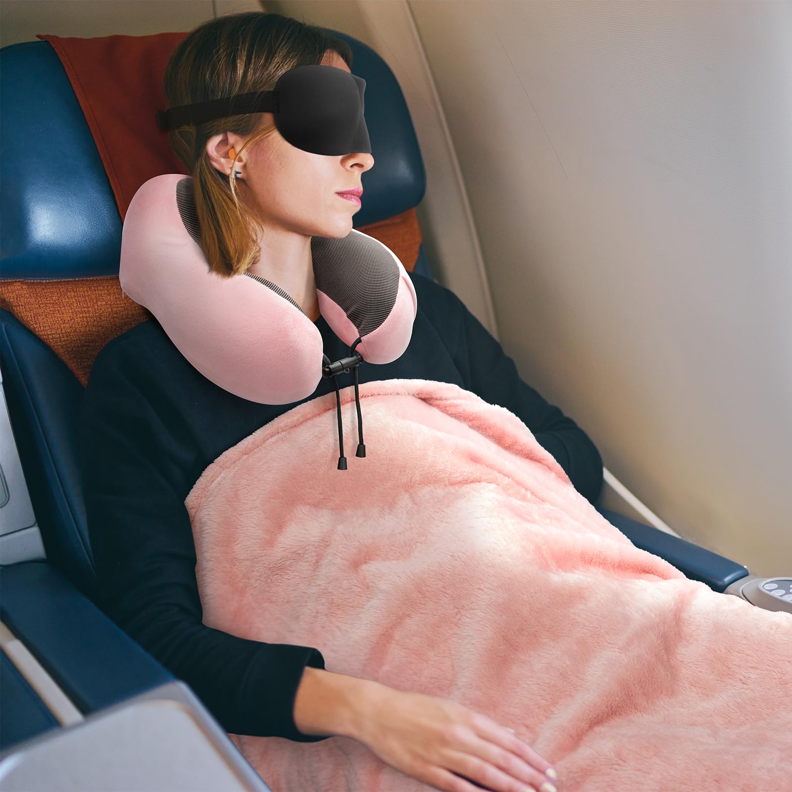 urnexttour Travel Pillow and Blanket Set Neck Pillow Airplane Foam Pink