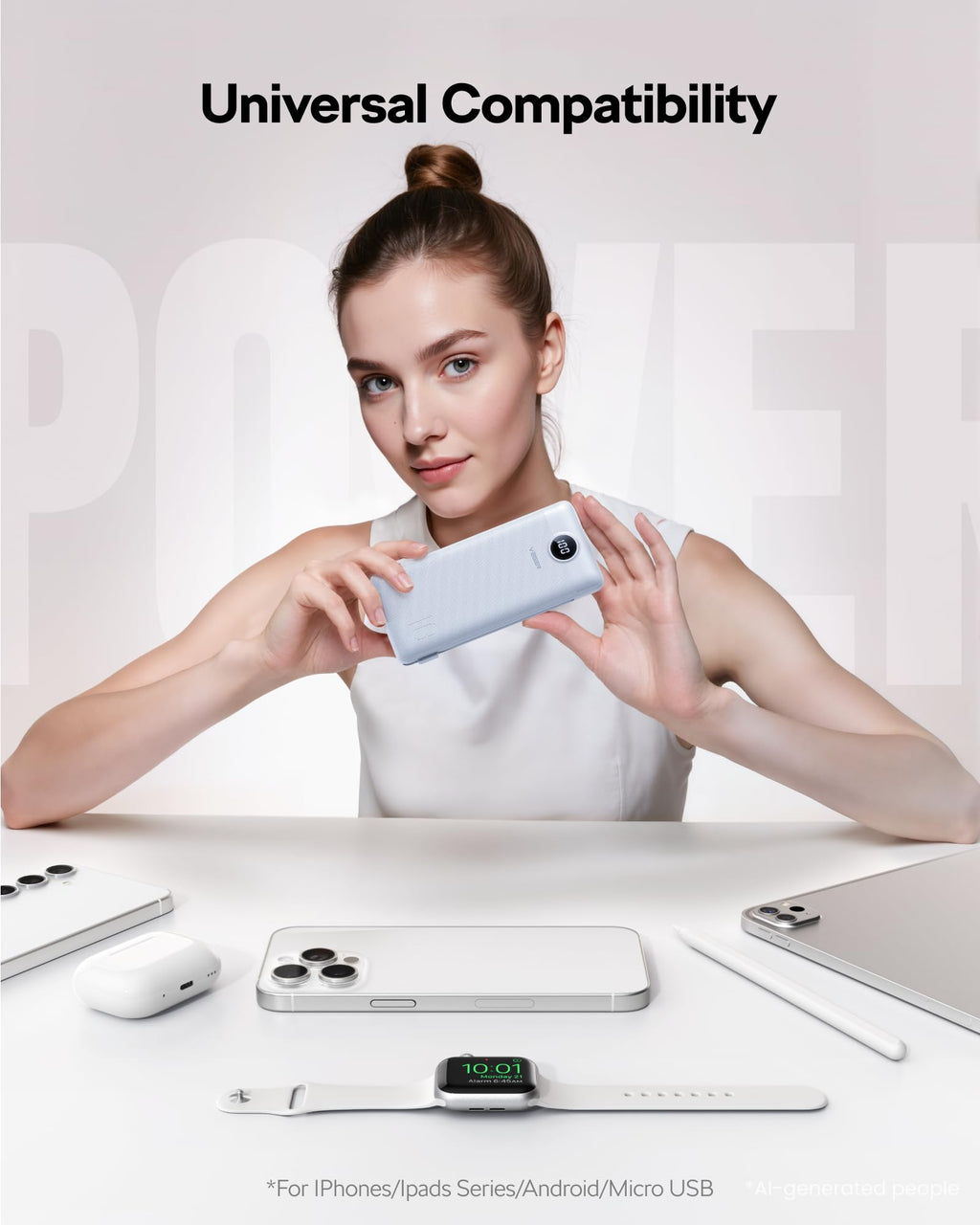 VEGER Portable Charger, 10000mAh Power Bank Built in Wall Plug and Cables