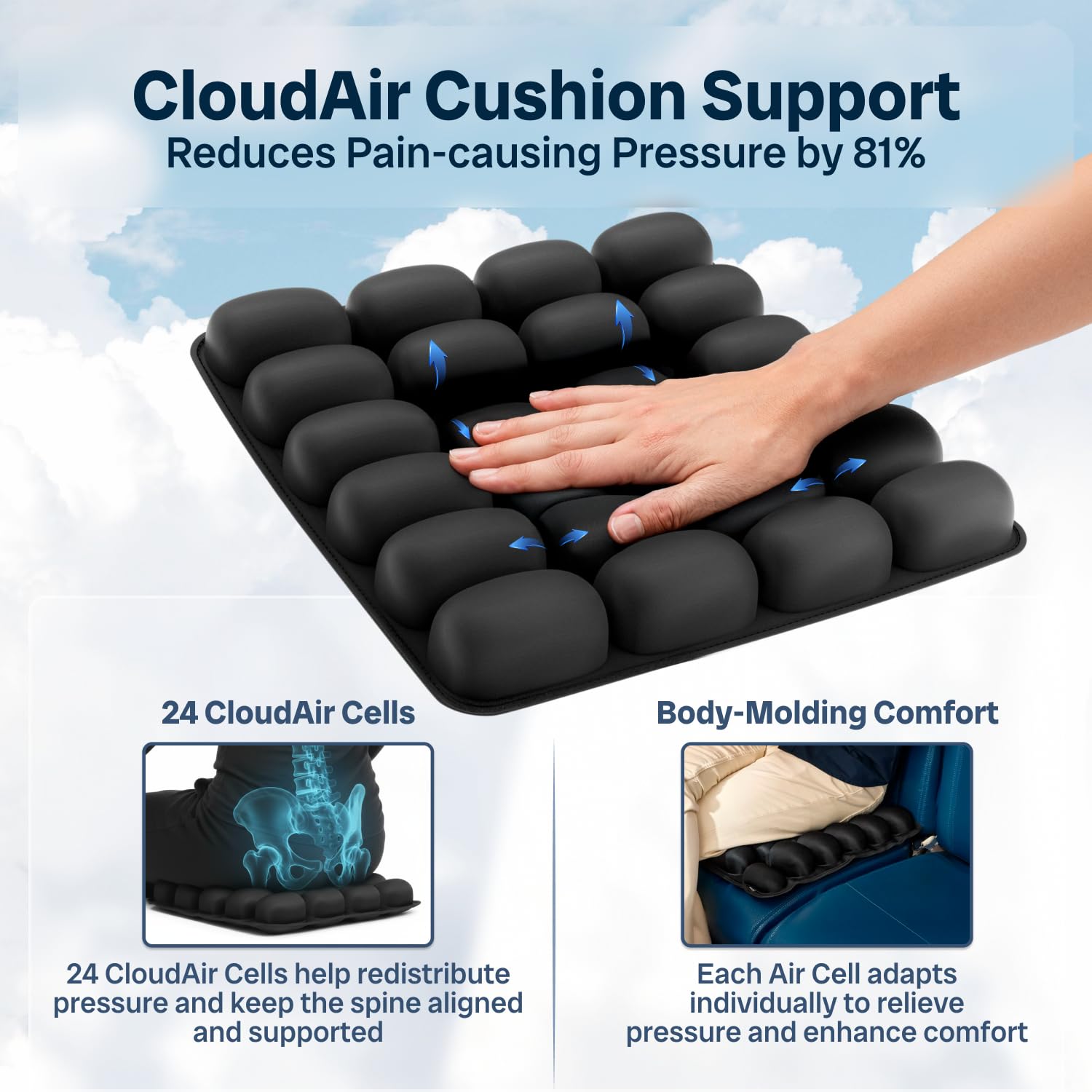 Sondur™ Travel Cushion for Long Flights – Inflatable Airplane Seat Cushion