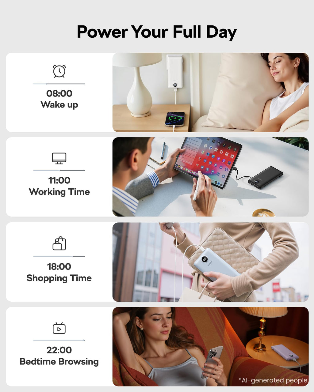 VEGER Portable Charger, 10000mAh Power Bank Built in Wall Plug and Cables