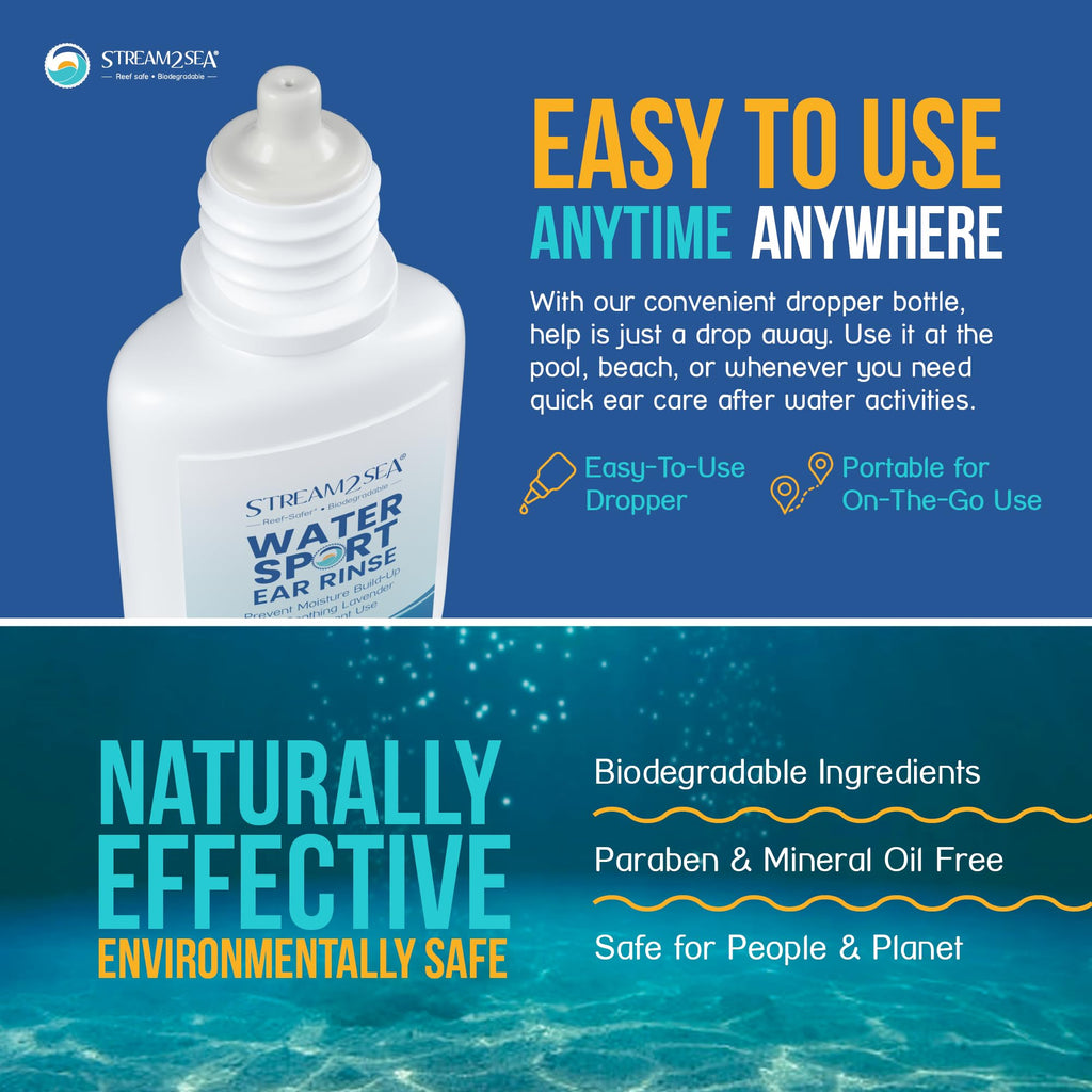 STREAM 2 SEA Ear Rinse Drops for Swimmers Biodegradable Natural, 1 Fl Oz