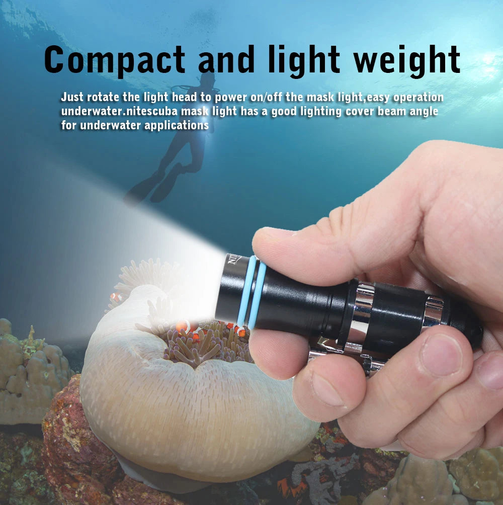 Nitescuba MS01 Mini  Diving Scuba Mask Flashlight Headlamp Underwater 100m Torch 500 Lumen Rotary Switch