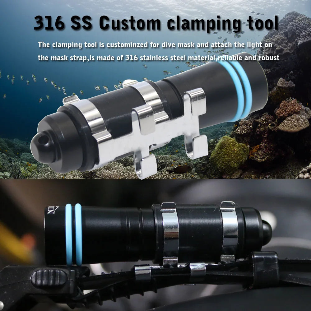 Nitescuba MS01 Mini  Diving Scuba Mask Flashlight Headlamp Underwater 100m Torch 500 Lumen Rotary Switch