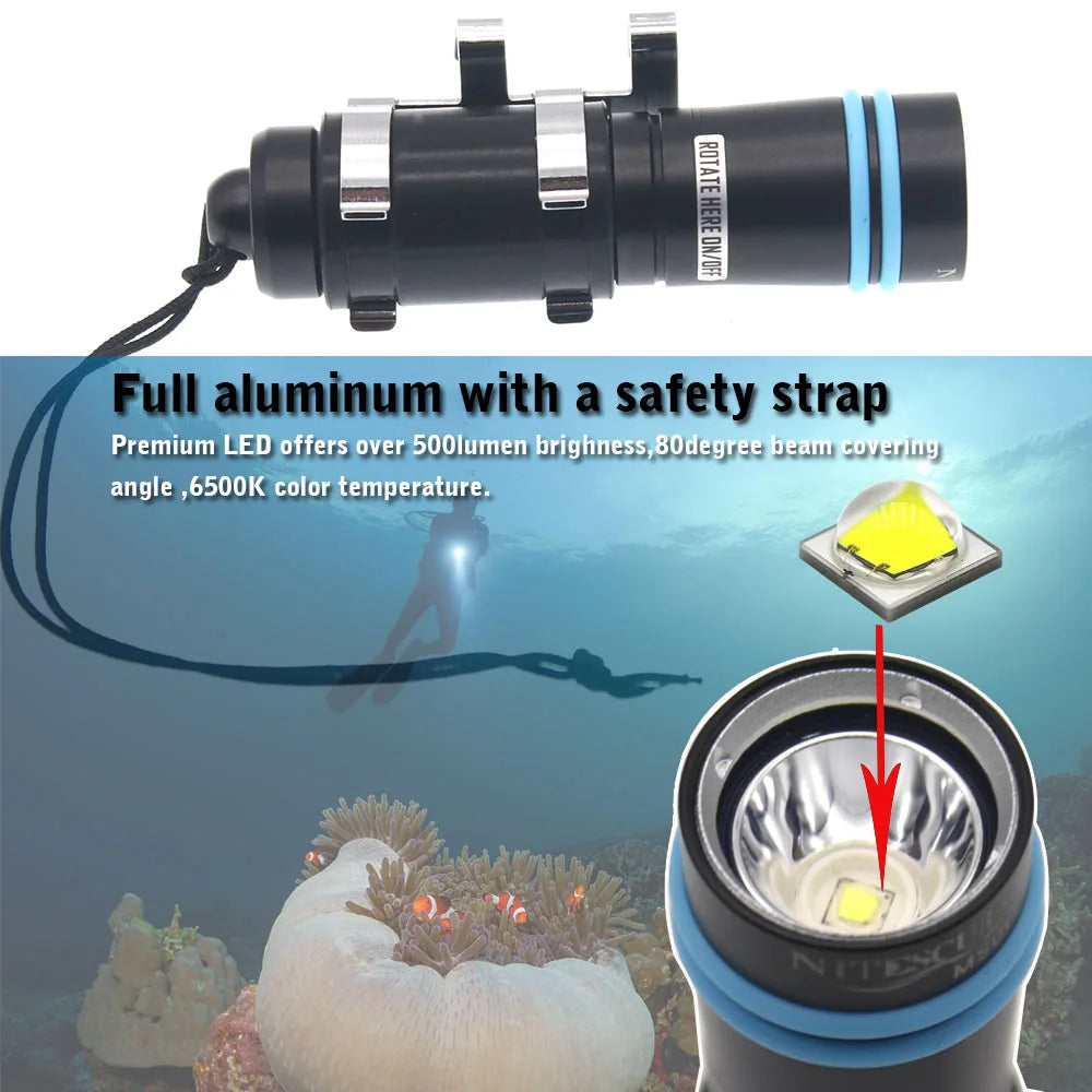 Nitescuba MS01 Mini  Diving Scuba Mask Flashlight Headlamp Underwater 100m Torch 500 Lumen Rotary Switch