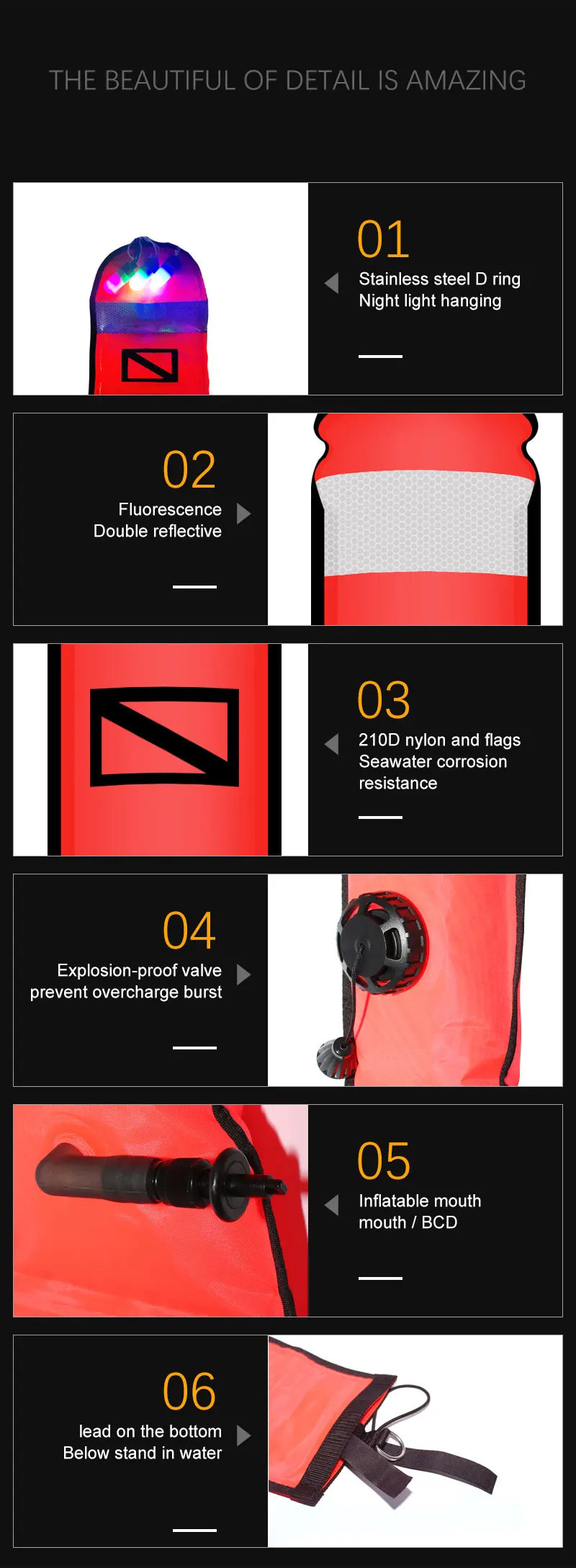 Bundle of five buoys. 1.2m/1.5m/1.8m Scuba Diving Colored Buoy - Safety Inflatable Float / SMB Storage Bag