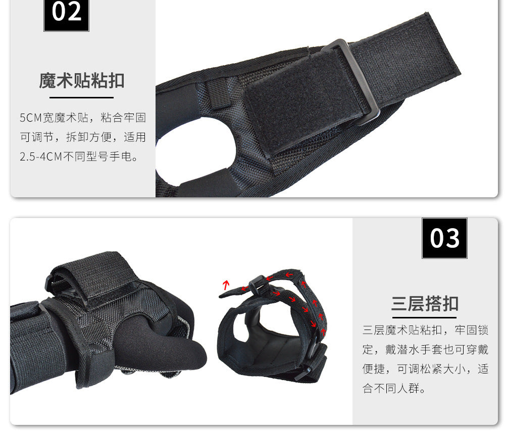 Silicone scuba gloves with LED flashlight holder wrist strap for underwater diving