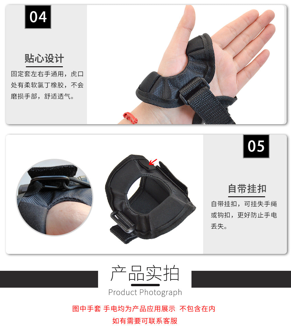 Scuba gloves with LED flashlight holder wrist strap for underwater diving