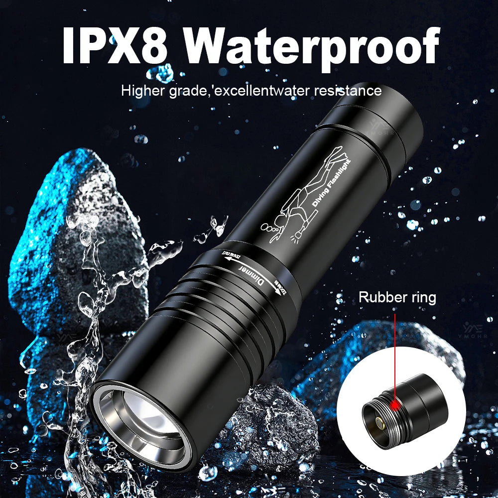 9500000000LM Powerful Diving Flashlight IPX8 Underwater Lamp Professional Scuba Diving Torch Type-c Rechargeable LED Dive Lights