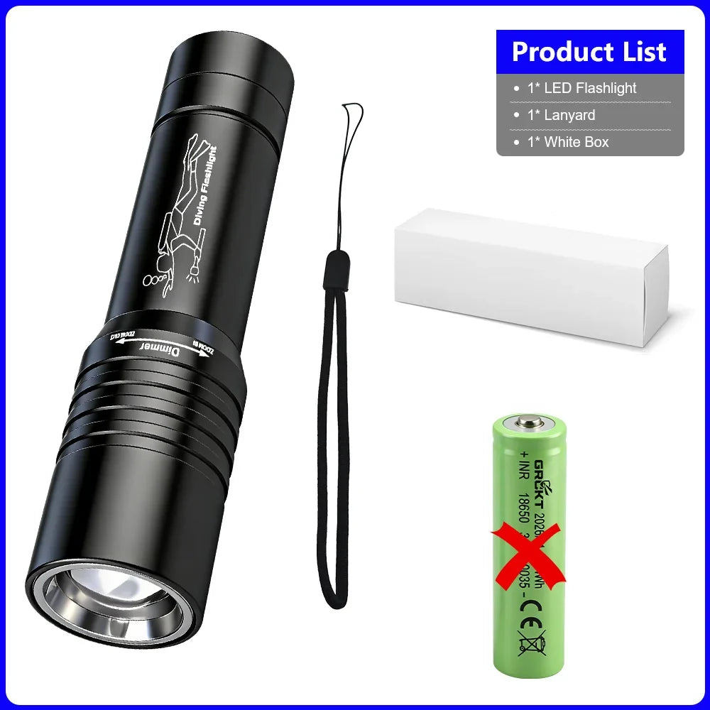 20000LM Scuba Diving Flashlight ZOOM Diving Light Underwater High Power Torch Light Waterproof for Video Shooting Fishing
