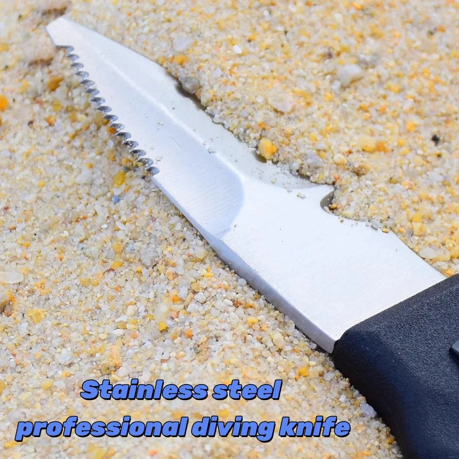 Professional Diving Knife for Spearfishing, Full Tang Stainless Steel Dive Tool with Rope Cutter