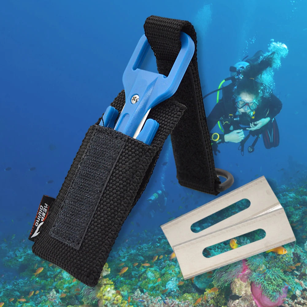 Scuba diving cutting knife with nylon handle and stainless steel blade for underwater safety and emergencies