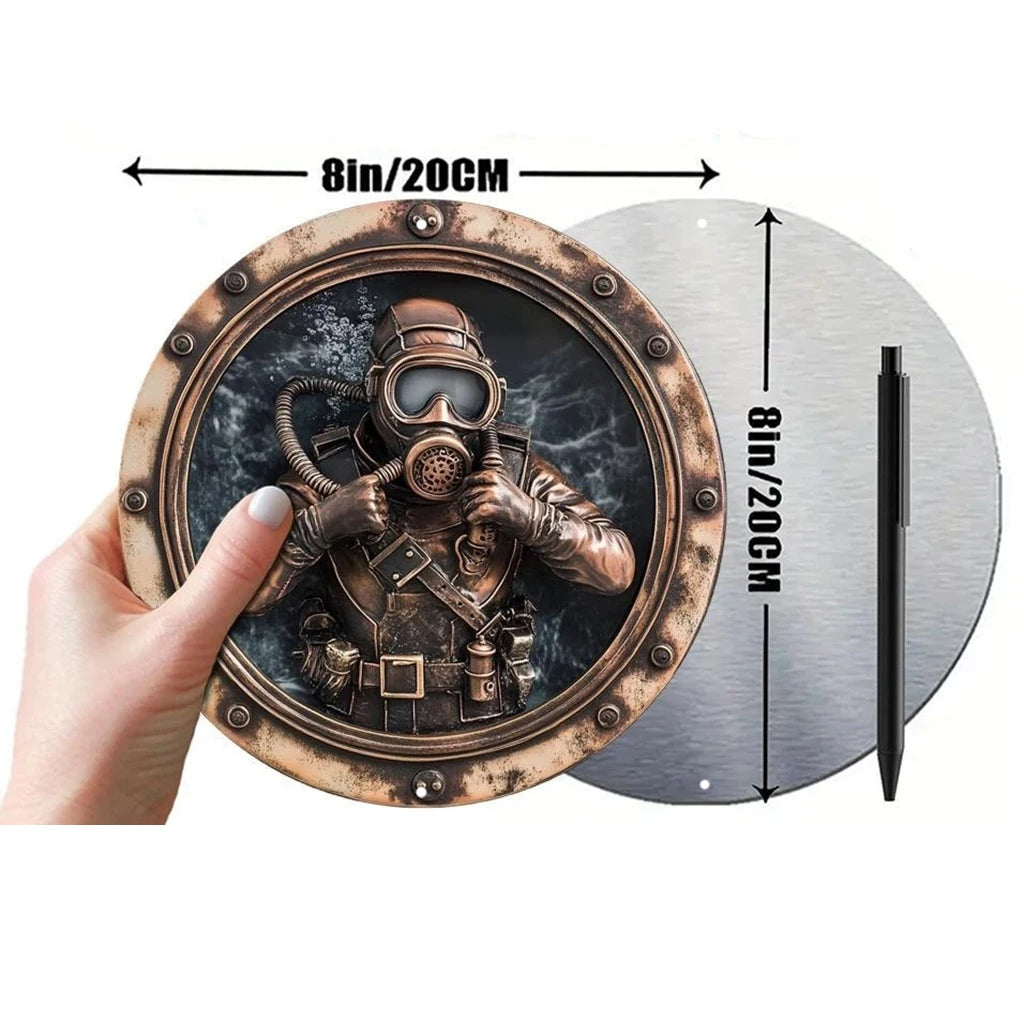 Metal retro diver pattern sign 2D home decor window and porch decor room and wall art bedroom office living room coffee