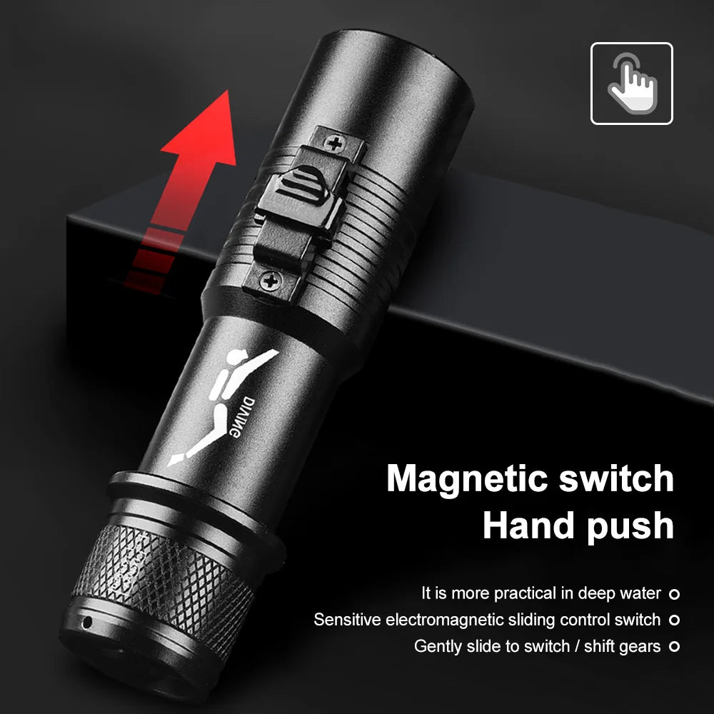 Professional LED Diving Flashlight Underwater Torch Strong Light Waterproof Scuba Dive Flashlight With Hand Rope