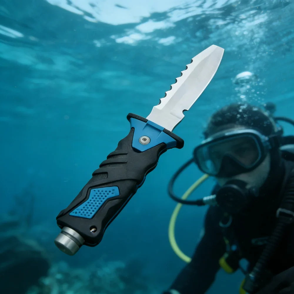Fire Brigade Rescue Diving Knife with leg strap rope net cutter and glass breaker pommel for outdoor fishing and hunting