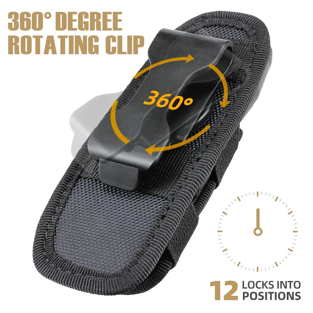 Tactical Flashlight Cover Nylon Case for Flashlight Belt Holster Holder for Duty Belt Hunting 360 Degree Flashlight Tool Pouch