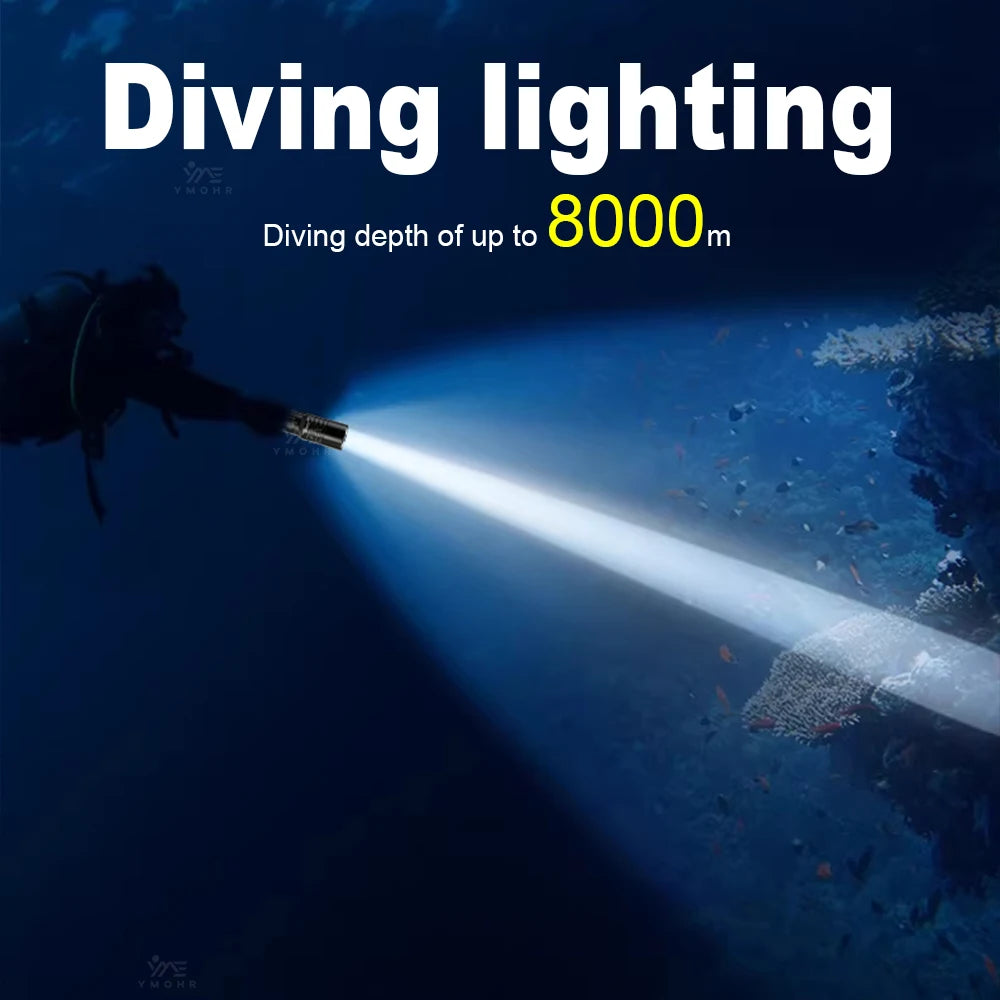 9500000000LM Powerful Diving Flashlight IPX8 Underwater Lamp Professional Scuba Diving Torch Type-c Rechargeable LED Dive Lights