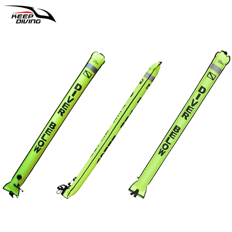 2026 New Arrival Surface Marker Buoy scuba diving safety tube in orange, available in 1.8M, 1.5M, and 1.2M sizes for technical and recreational diving