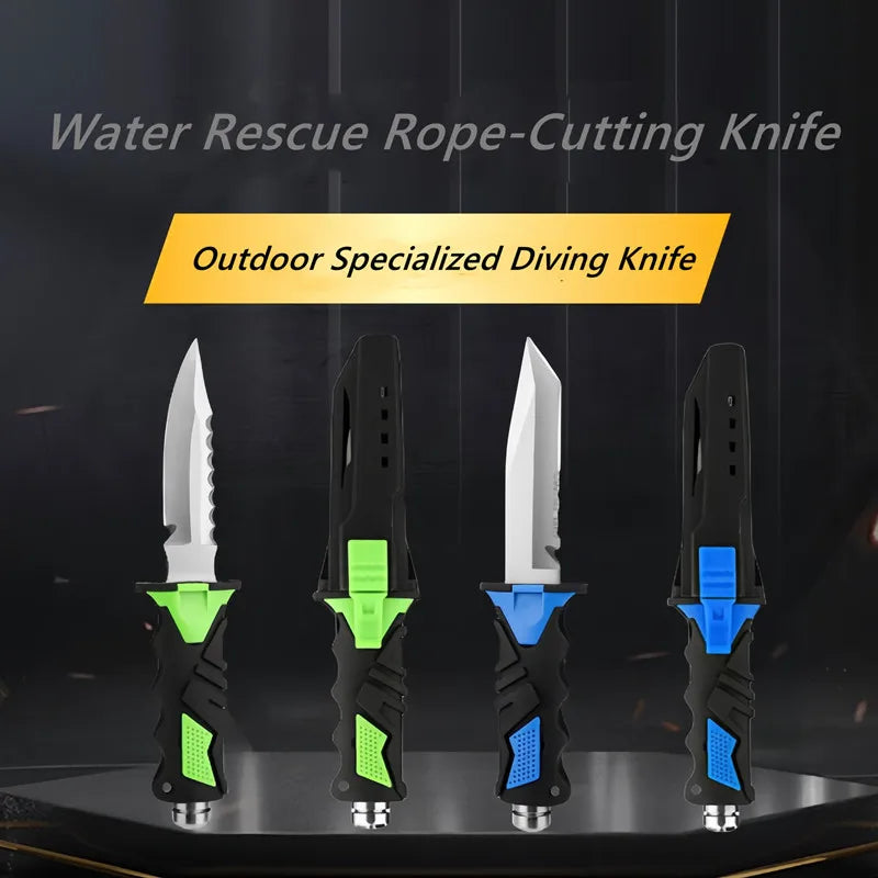 3 Type Fire Brigade Rescue Diving Knife, Leg Strap Rope Net Cutter with Glass Breaker Pommel, Outdoor Fishing Hunting Gear