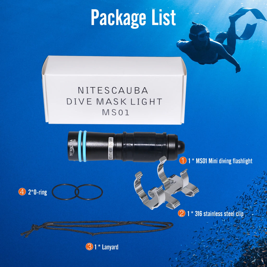 Nitescuba MS01 Mini  Diving Scuba Mask Flashlight Headlamp Underwater 100m Torch 500 Lumen Rotary Switch