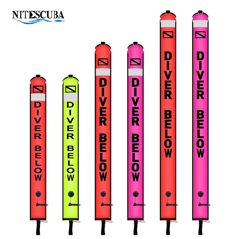 Bundle of five buoys. 1.2m/1.5m/1.8m Scuba Diving Colored Buoy - Safety Inflatable Float / SMB Storage Bag