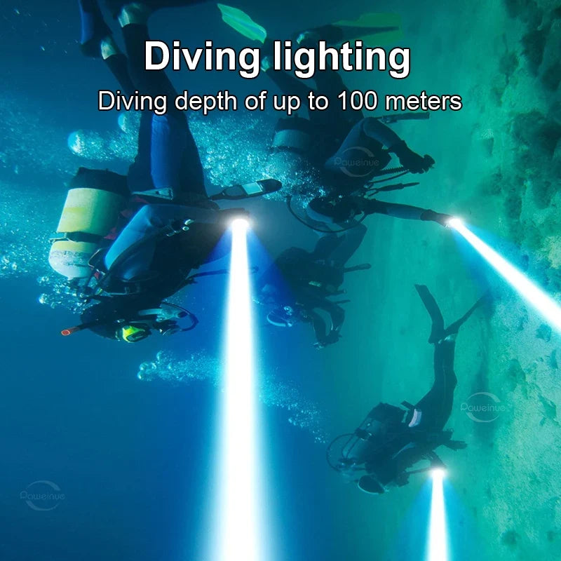 High Power Mini Diving Flashlight 100M Professional Scuba Dive Torch IPX8 Rechargeable Portable Lantern for Spearfishing Camping