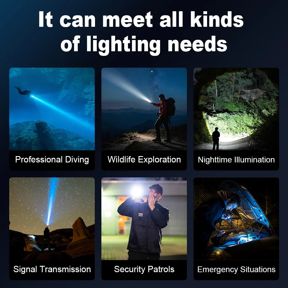 20000LM Scuba Diving Flashlight ZOOM Diving Light Underwater High Power Torch Light Waterproof for Video Shooting Fishing