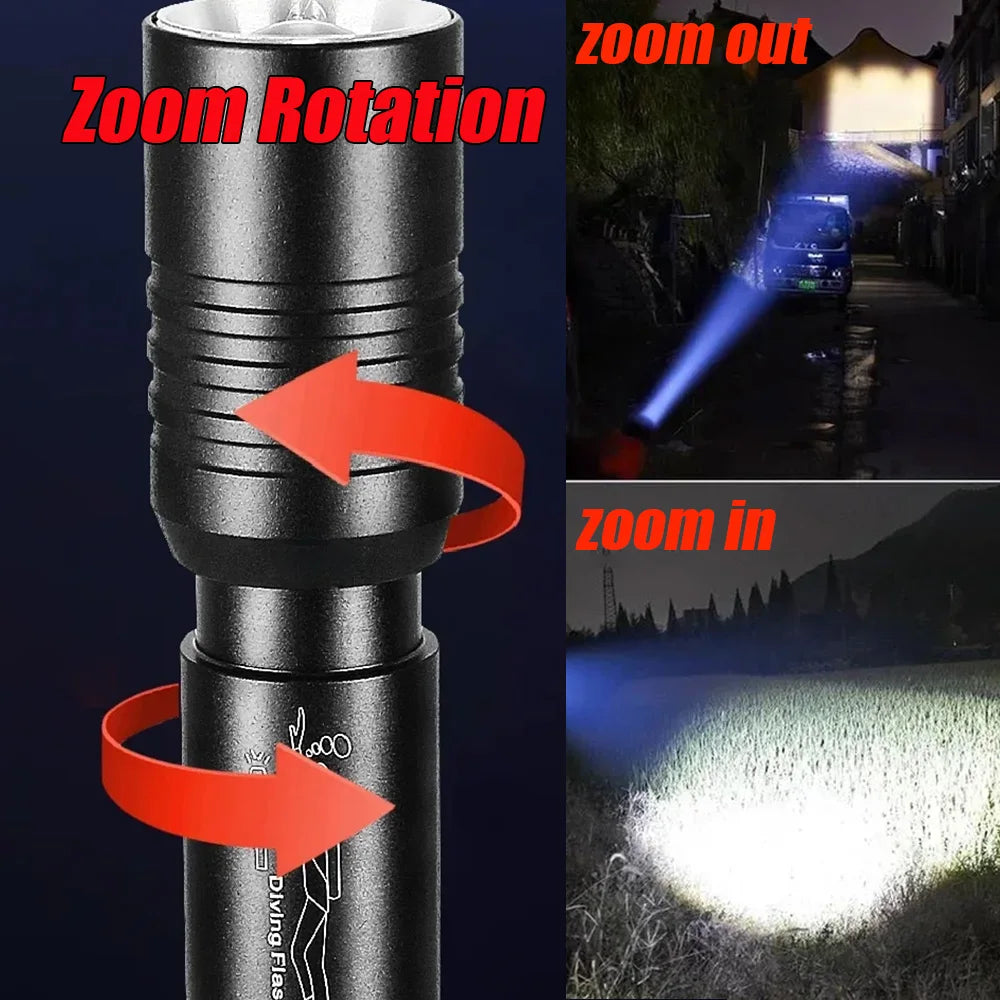 20000LM Scuba Diving Flashlight ZOOM Diving Light Underwater High Power Torch Light Waterproof for Video Shooting Fishing