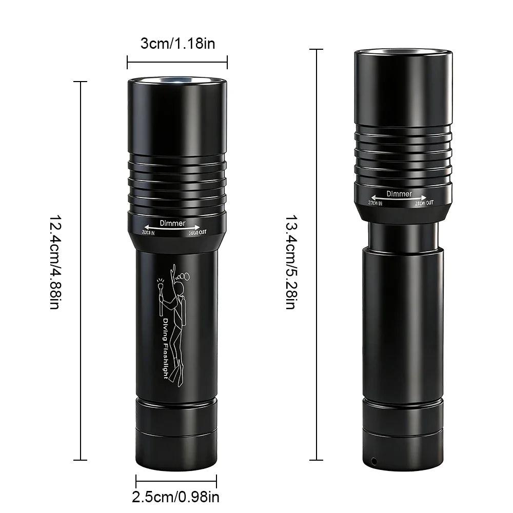 20000LM Scuba Diving Flashlight ZOOM Diving Light Underwater High Power Torch Light Waterproof for Video Shooting Fishing