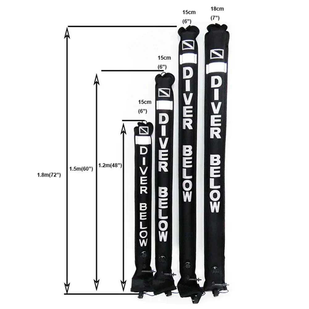 1.2M/1.5M/1.8M Professional Scuba Diving Inflatable Safety Sausage - SMB Signal Tube Surface Buoy Diver Below