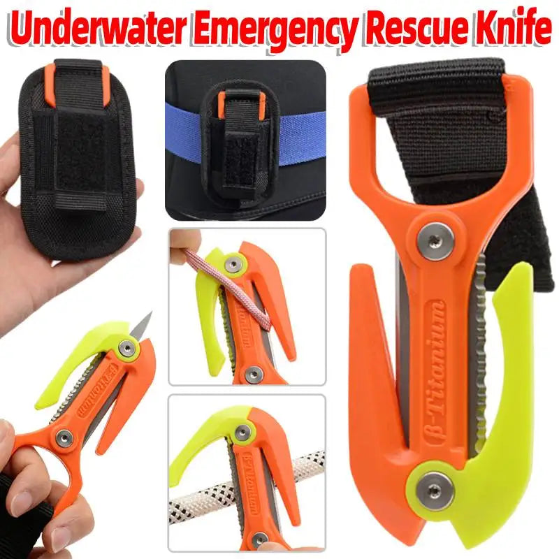 Scuba Diving Special Cutting Tool with Protect Sleeve Underwater Dual Blade Knives Lightweight Line Cutter for Emergency Rescue