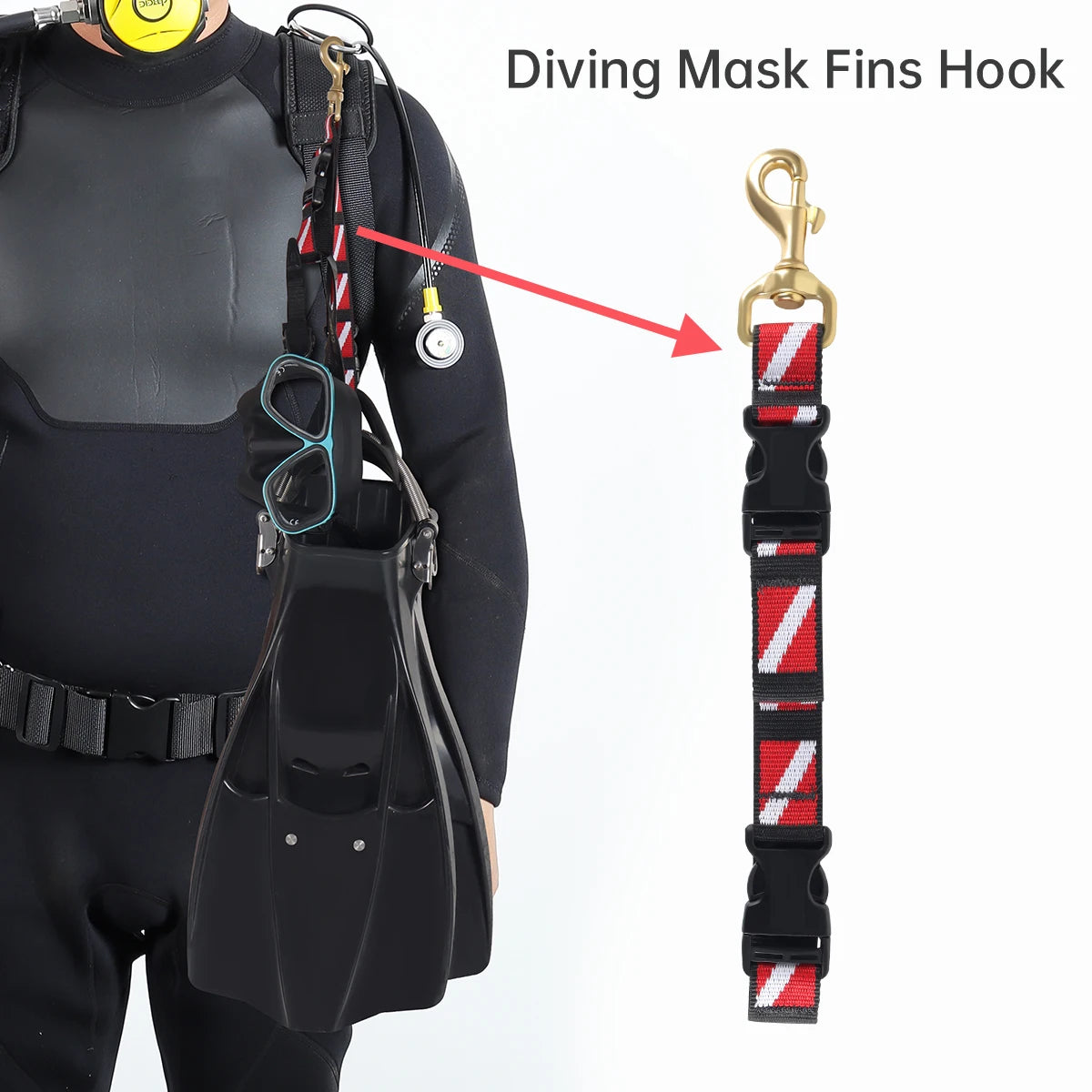 DIDEEP Heavy Duty Scuba Diving Fins/Mask Lanyard with Nylon Webbing,Brass Quick Release Buckle Swivel Hook for Dive Accessories