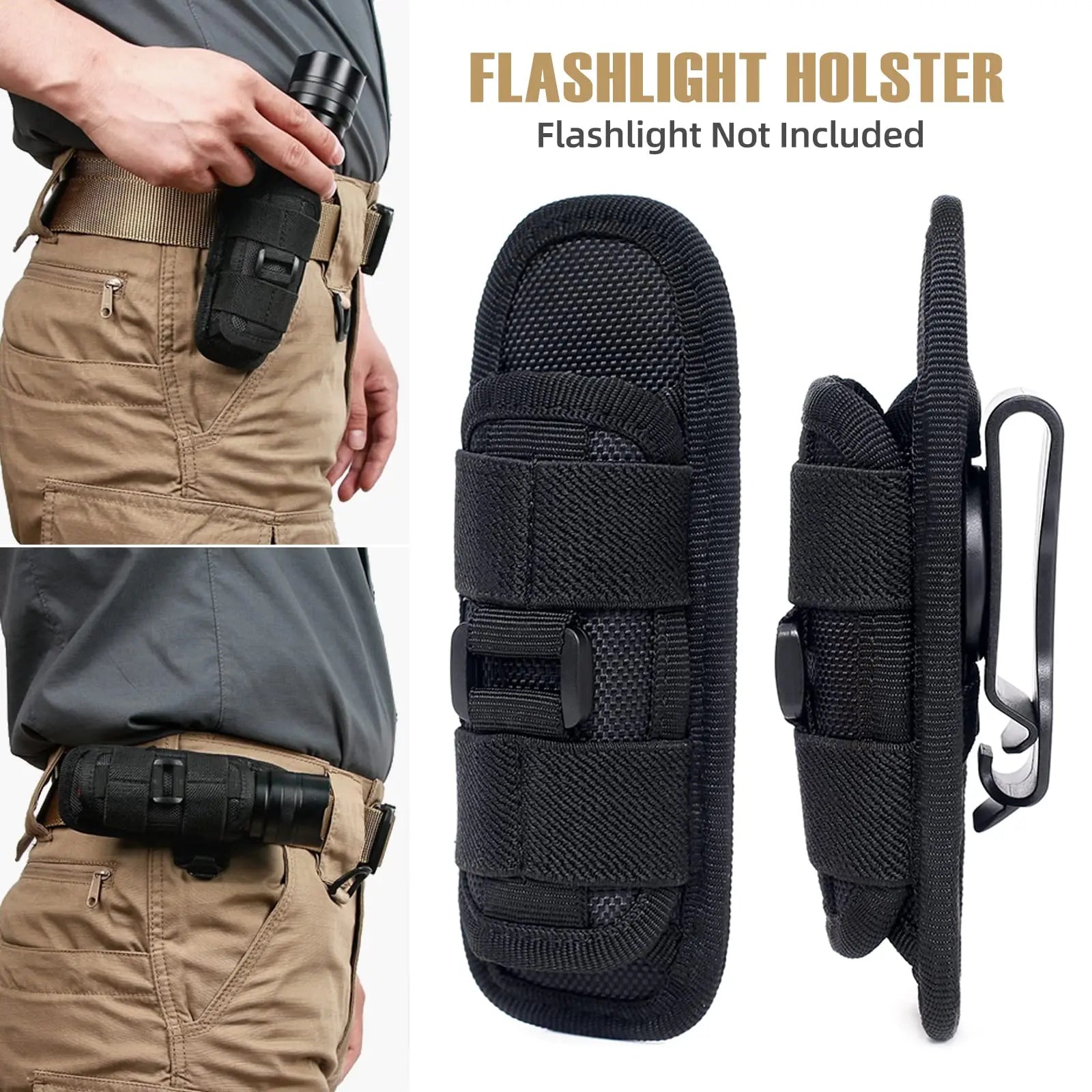 Tactical Flashlight Cover Nylon Case for Flashlight Belt Holster Holder for Duty Belt Hunting 360 Degree Flashlight Tool Pouch