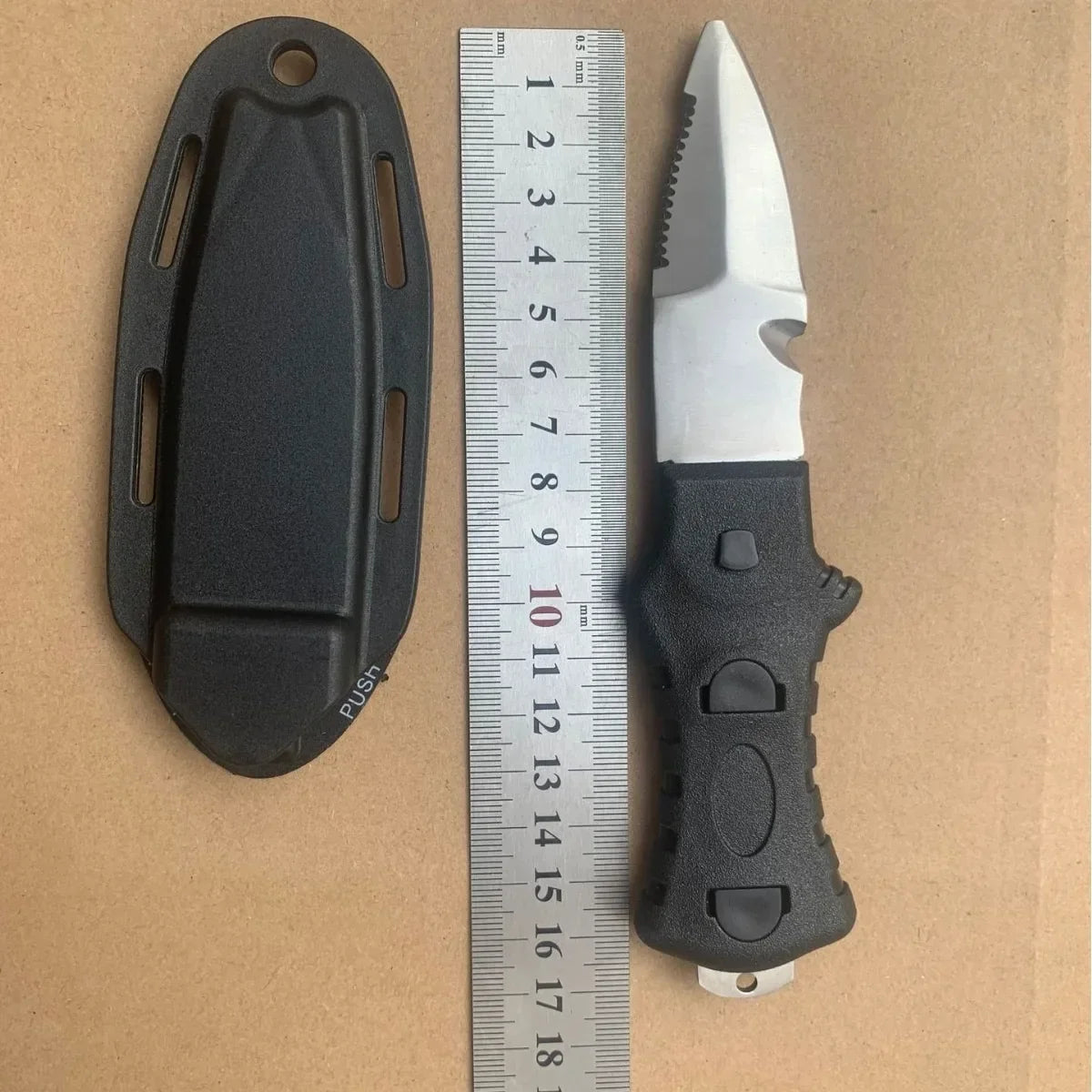 Stainless steel dive knife for rescue with line cutter and sharp blade underwater survival tool