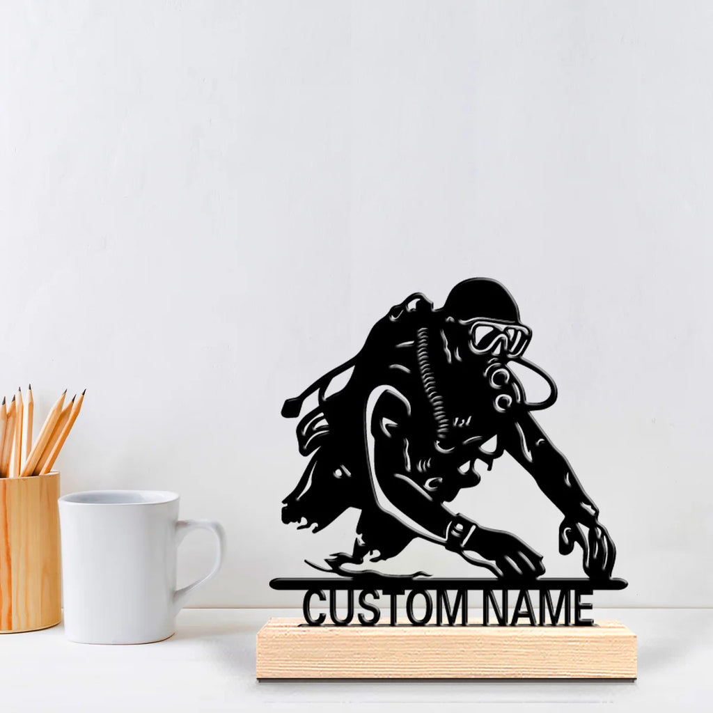 1pc Romantic Personalized Custom Diving Metal Statues Nautical Desk Decor with Wooden Base, Perfect for Sailors, Beach Houses, C