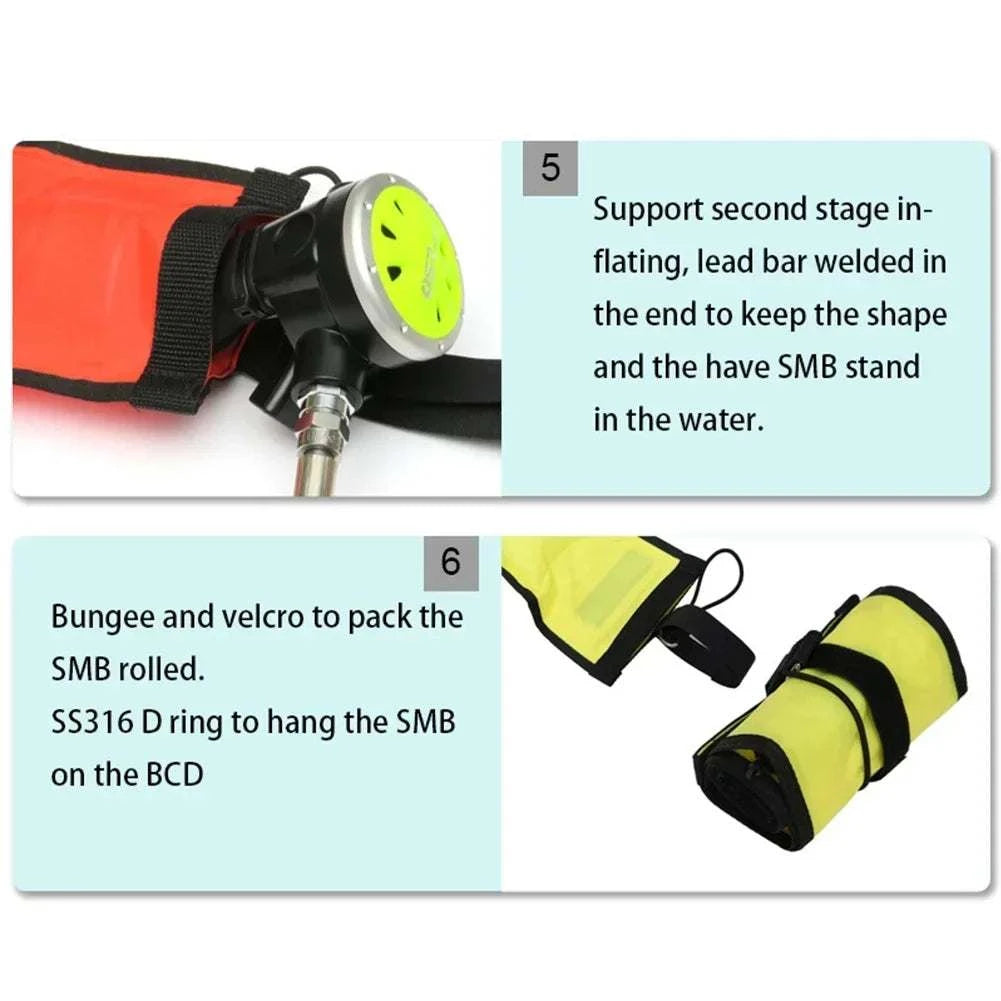 1.2M/1.5M/1.8M Professional Scuba Diving Inflatable Safety Sausage - SMB Signal Tube Surface Buoy Diver Below