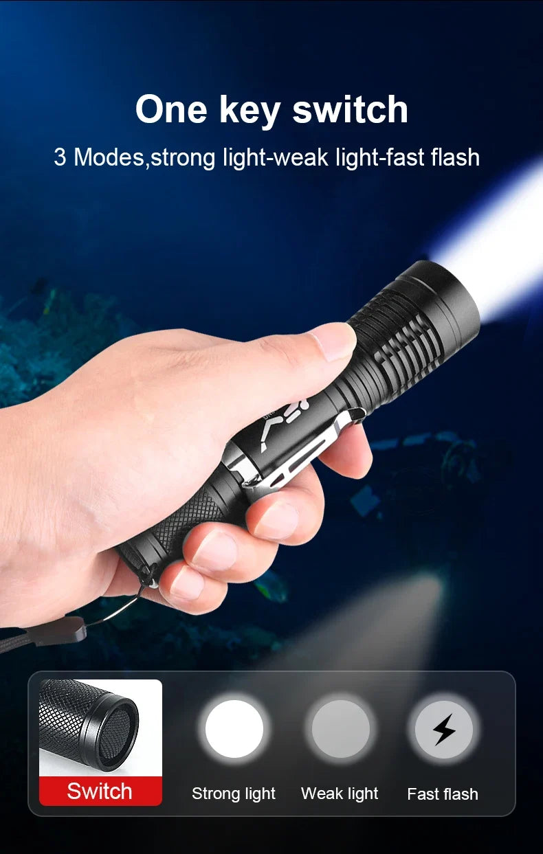 10000LM Professional Diving Flashlight Scuba LED Dive Light 26650 Hunting Dive Torch IPX8 Waterproof Underwater Lantern