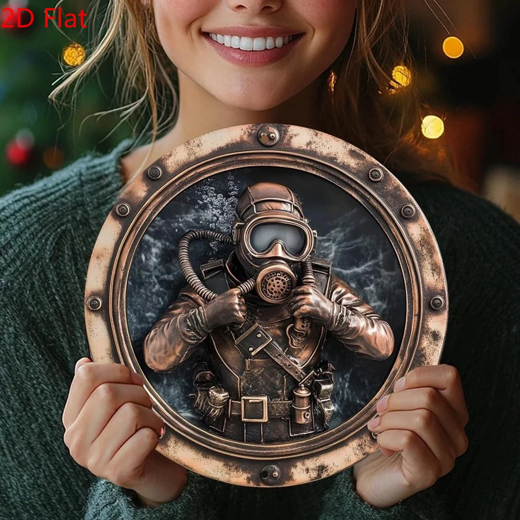 Metal retro diver pattern sign 2D home decor window and porch decor room and wall art bedroom office living room coffee