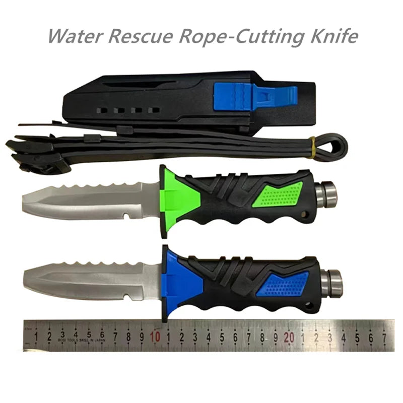 3 Type Fire Brigade Rescue Diving Knife, Leg Strap Rope Net Cutter with Glass Breaker Pommel, Outdoor Fishing Hunting Gear
