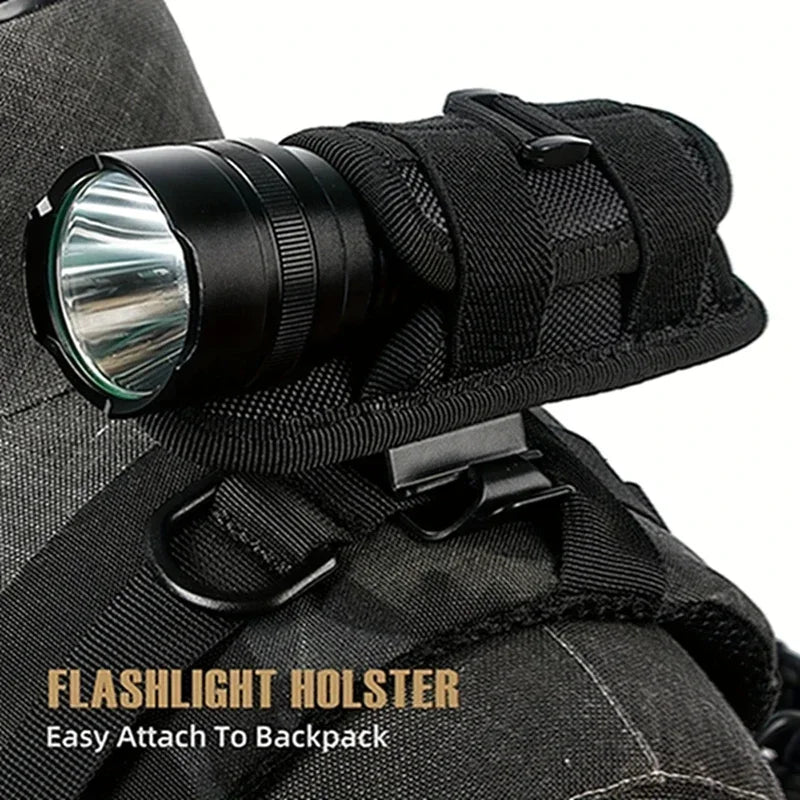 Tactical flashlight cover nylon case with 360-degree rotating belt clip and elastic strap for duty belt and hunting flashlight holder