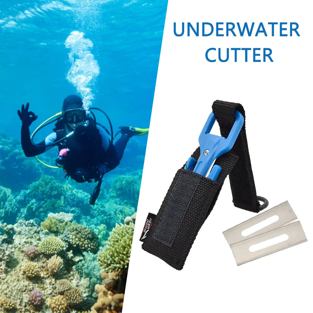 Scuba diving cutting knife with nylon handle and stainless steel blade for underwater line cutting and emergency use