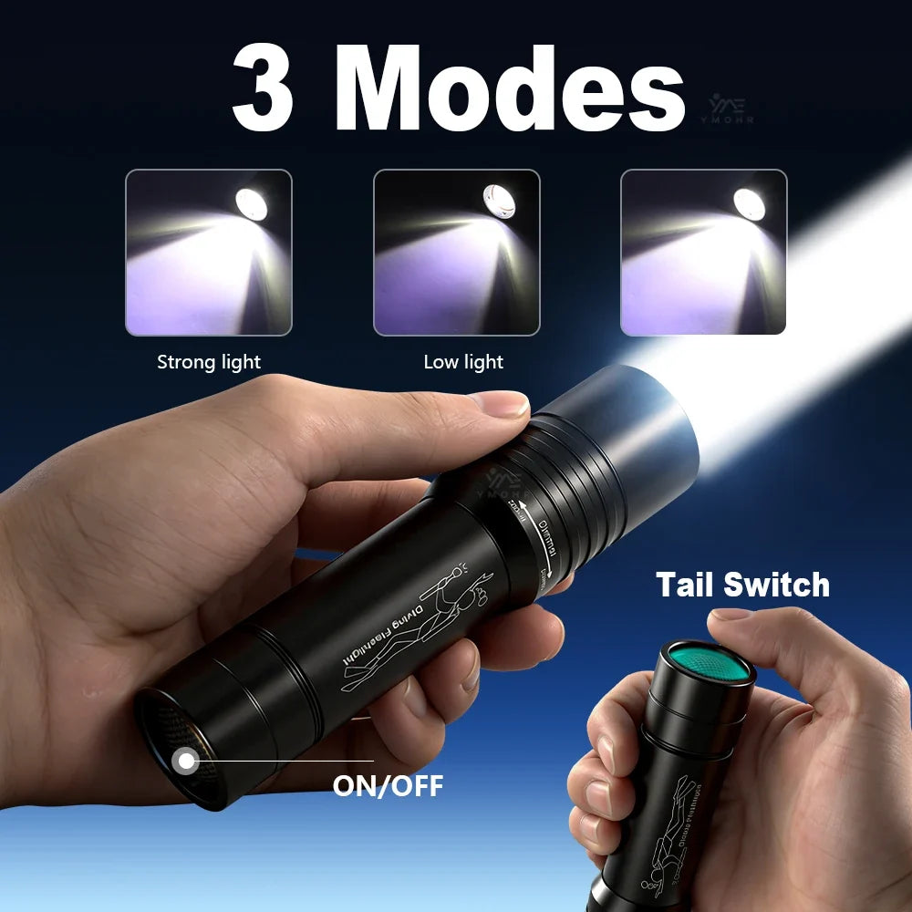 20000LM Scuba Diving Flashlight ZOOM Diving Light Underwater High Power Torch Light Waterproof for Video Shooting Fishing