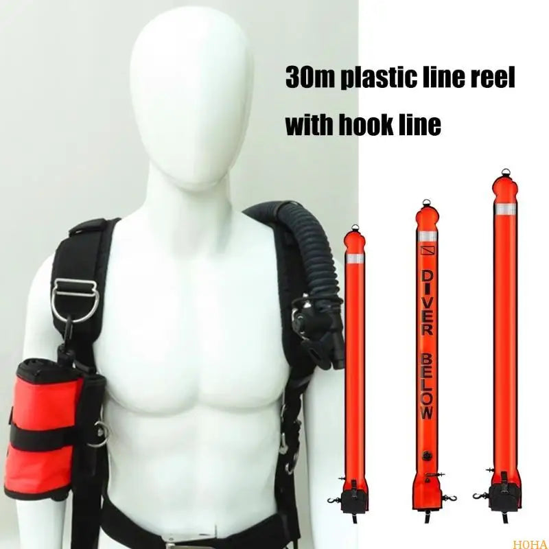 N0HA Open Bottom Safety Inflatable Dives Float with Reel & Clip Scubas Tube