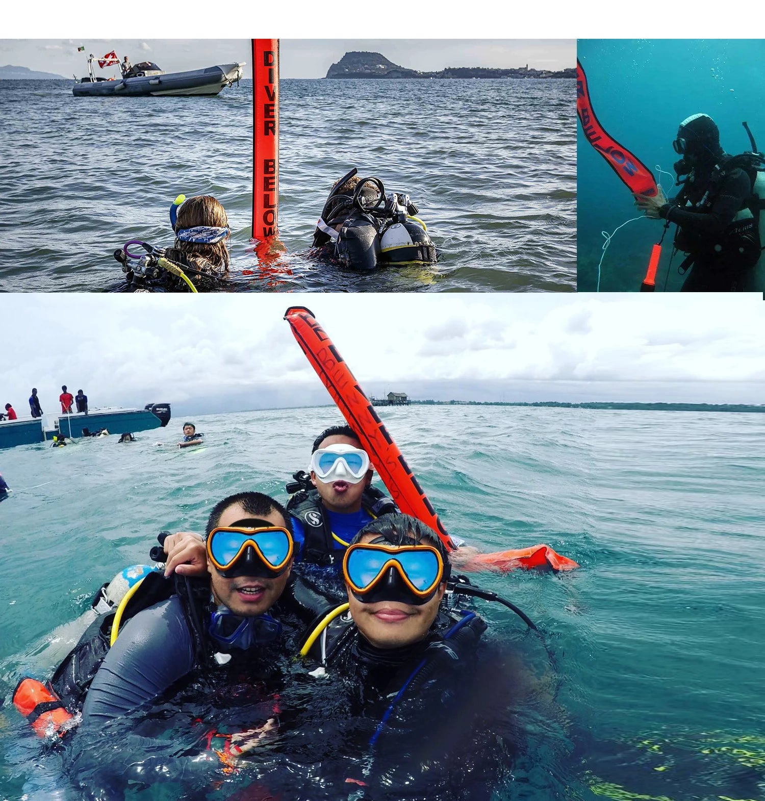 Bundle of five buoys. 1.2m/1.5m/1.8m Scuba Diving Colored Buoy - Safety Inflatable Float / SMB Storage Bag