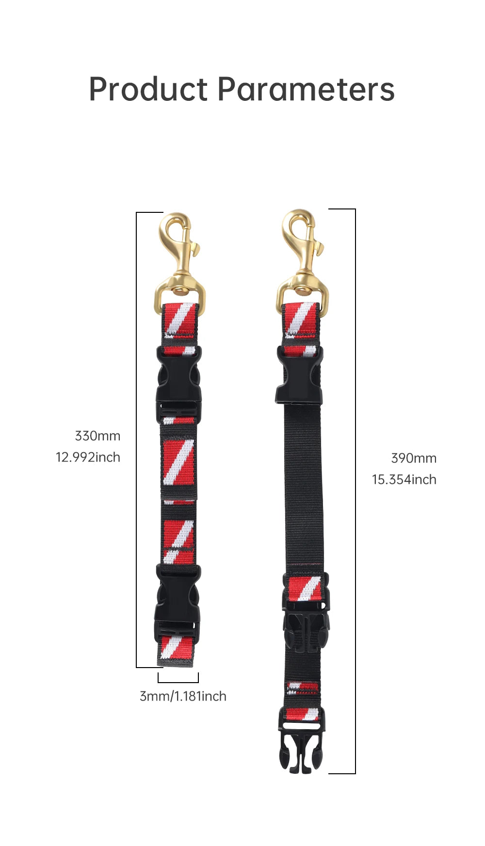 DIDEEP Heavy Duty Scuba Diving Fins/Mask Lanyard with Nylon Webbing,Brass Quick Release Buckle Swivel Hook for Dive Accessories