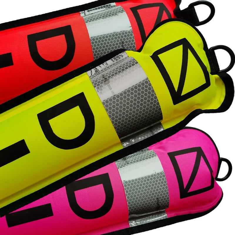 Colorful inflatable Diving SMB buoys in 1.2m, 1.5m, and 1.8m sizes for scuba diving safety and visibility
