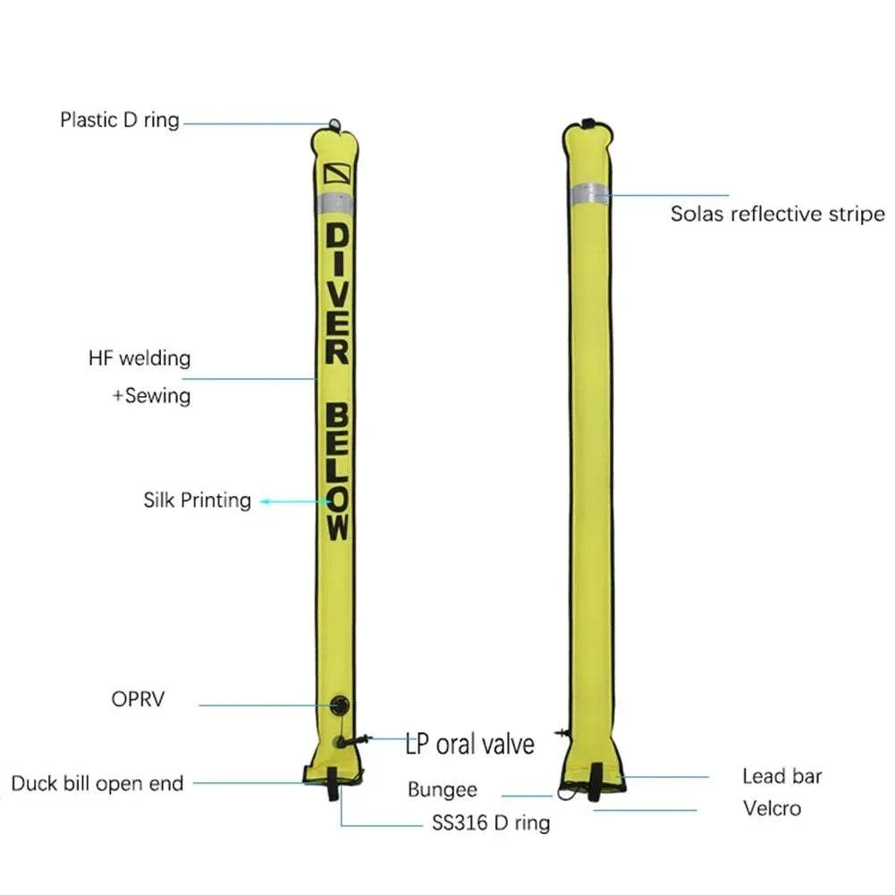 1.2M/1.5M/1.8M Professional Scuba Diving Inflatable Safety Sausage - SMB Signal Tube Surface Buoy Diver Below
