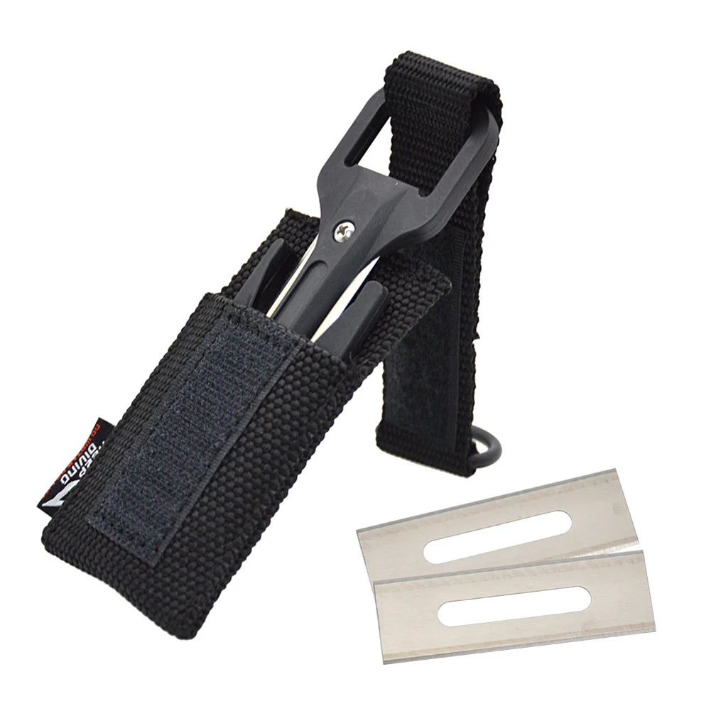scuba diving cutting knife with nylon handle and stainless steel blade for underwater use