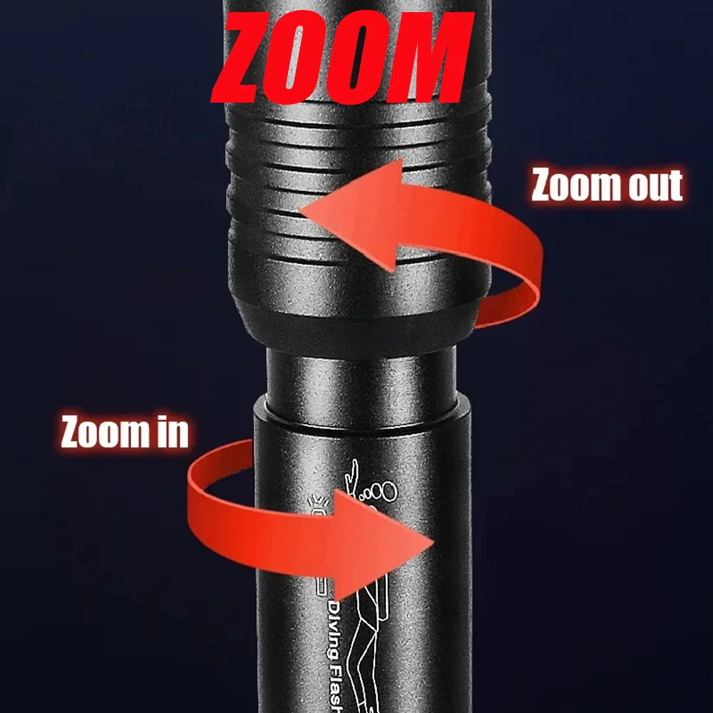 20000LM Scuba Diving Flashlight ZOOM Diving Light Underwater High Power Torch Light Waterproof for Video Shooting Fishing